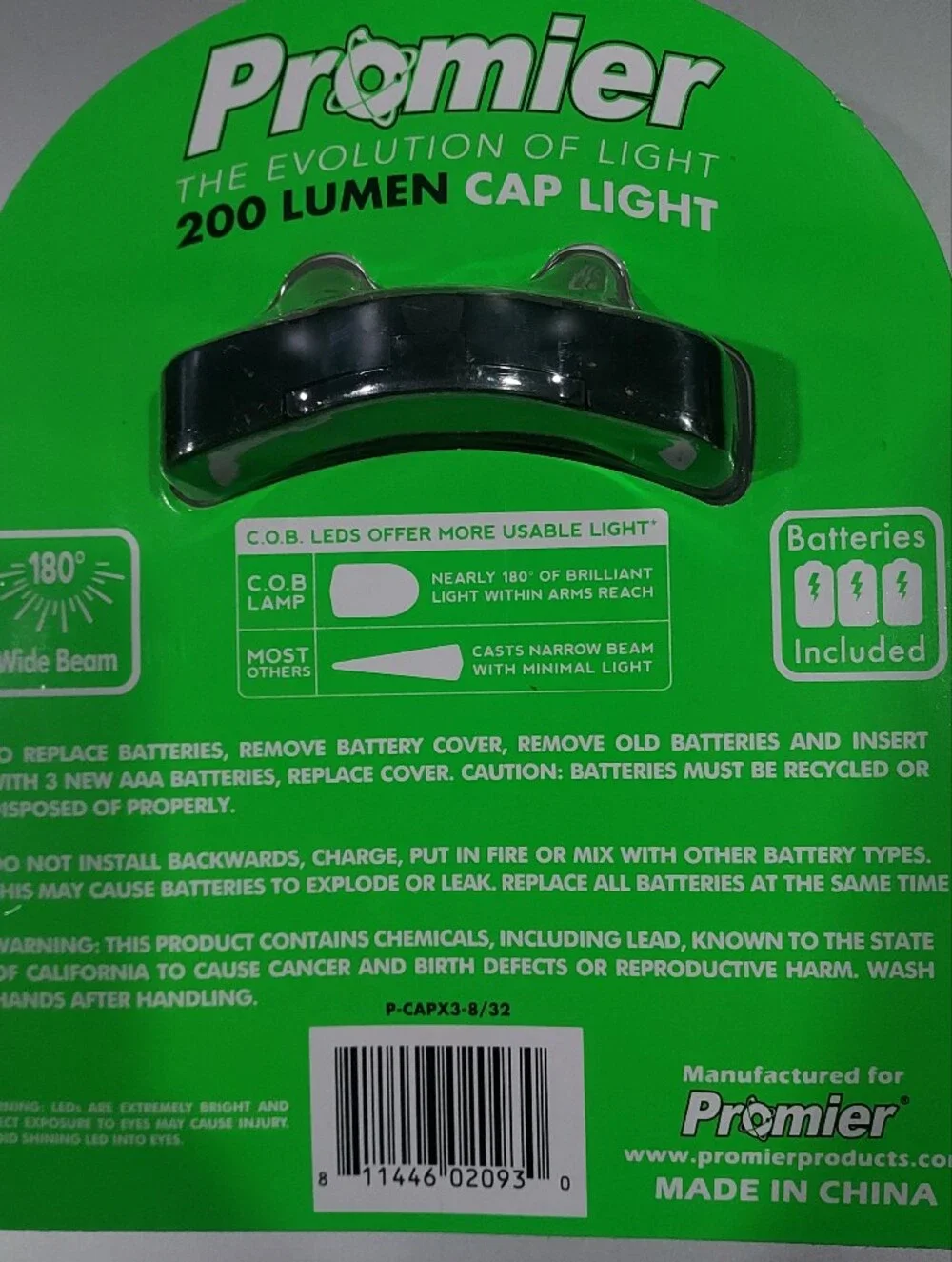 Premier Black Cap Light with Yellow LED Strip and Black Clips - 3 Piece Pack